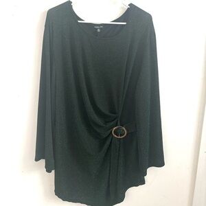 Womens Green Sparkle Tunic Blouse Sz 3X Shiny Ruched Whimsigoth Grunge Evening